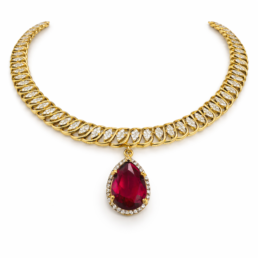 Ruby Elegance Gold Imitation Necklace Set