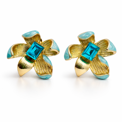 Ocean Blue Floral Gold Finish Pendant Set