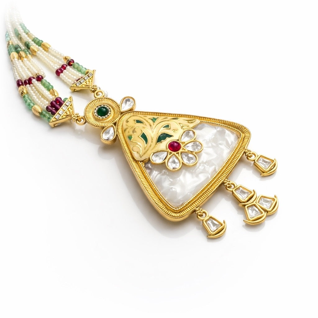 Golden Triad Pearl Kundan Necklace Set