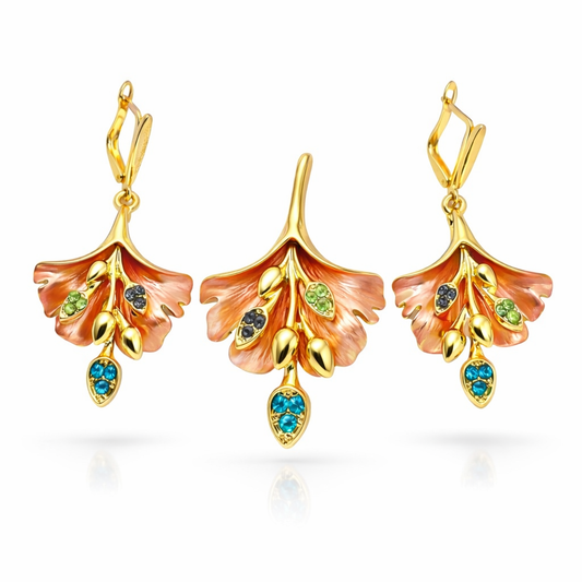 Gold-Plated Enamel Floral Jewellery Set