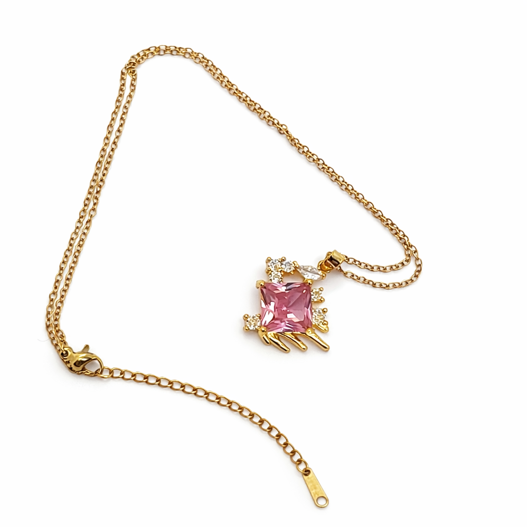 Pink Stone Gold Pendant Chain
