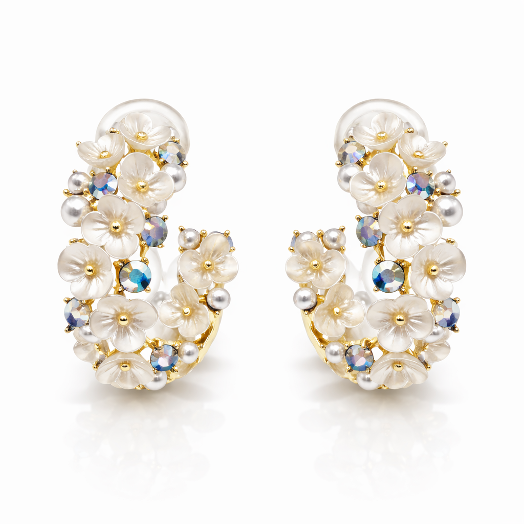 Pearl Flower Enchanted Gold Hoops