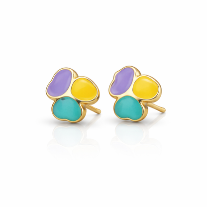Kids Enamel Stud Earrings – Set of 3 Pairs (Butterfly, Daisy & Clover)