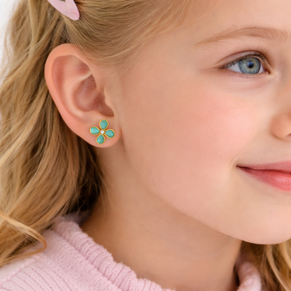 Kids Enamel Stud Earrings – Set of 3 Pairs (Butterfly, Daisy & Clover)