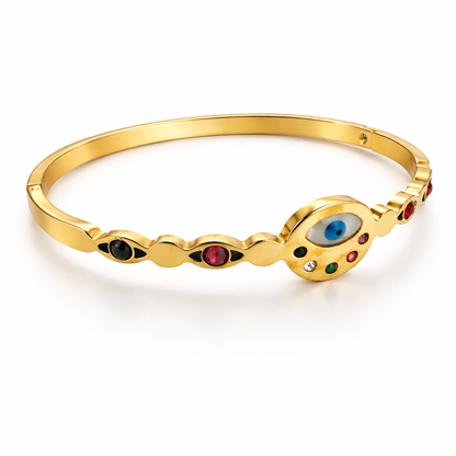 Gold Evil Eye Bracelet with Multicolor Stones