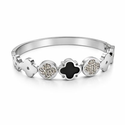 Elegant Clover Charm Bracelet in Silver Finish with Crystal & Enamel Accents