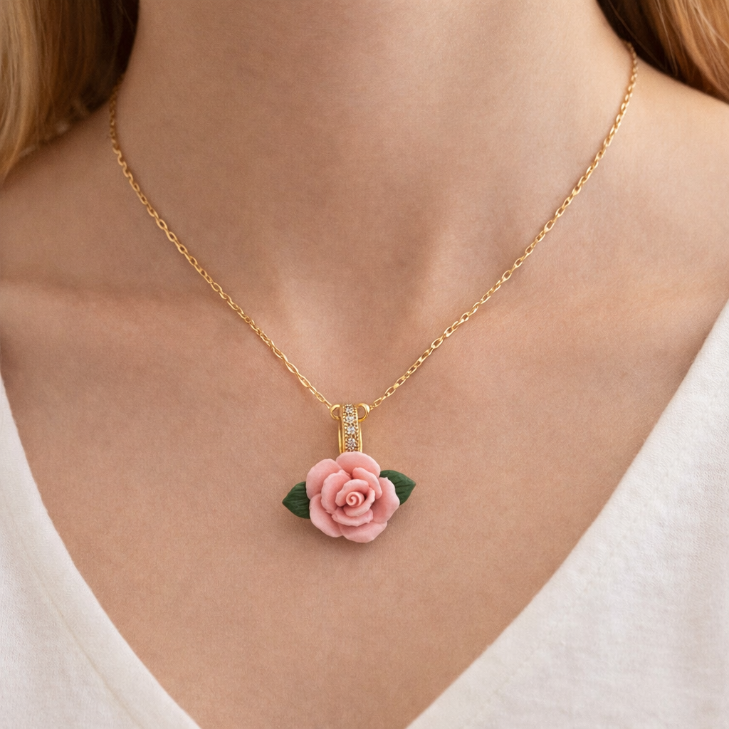 Rose Flower Gold Pendant Necklace