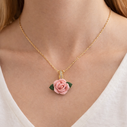 Rose Flower Gold Pendant Necklace