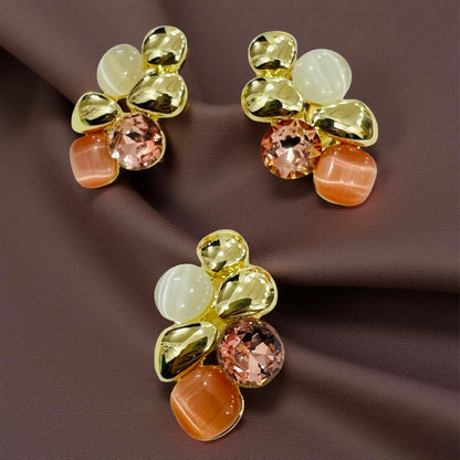 Peach & Gold Multi-Stone Pendant & Earrings Set