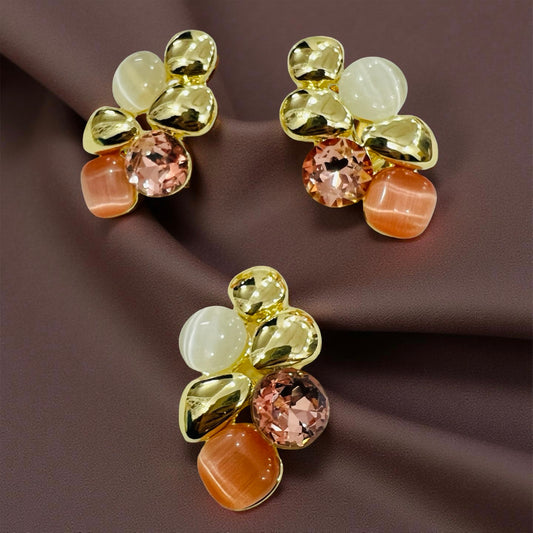 Peach & Gold Multi-Stone Pendant & Earrings Set