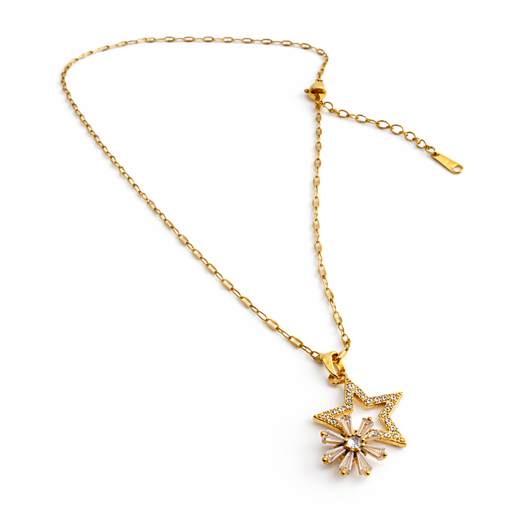 Celestial Starburst Crystal Chain Pendant