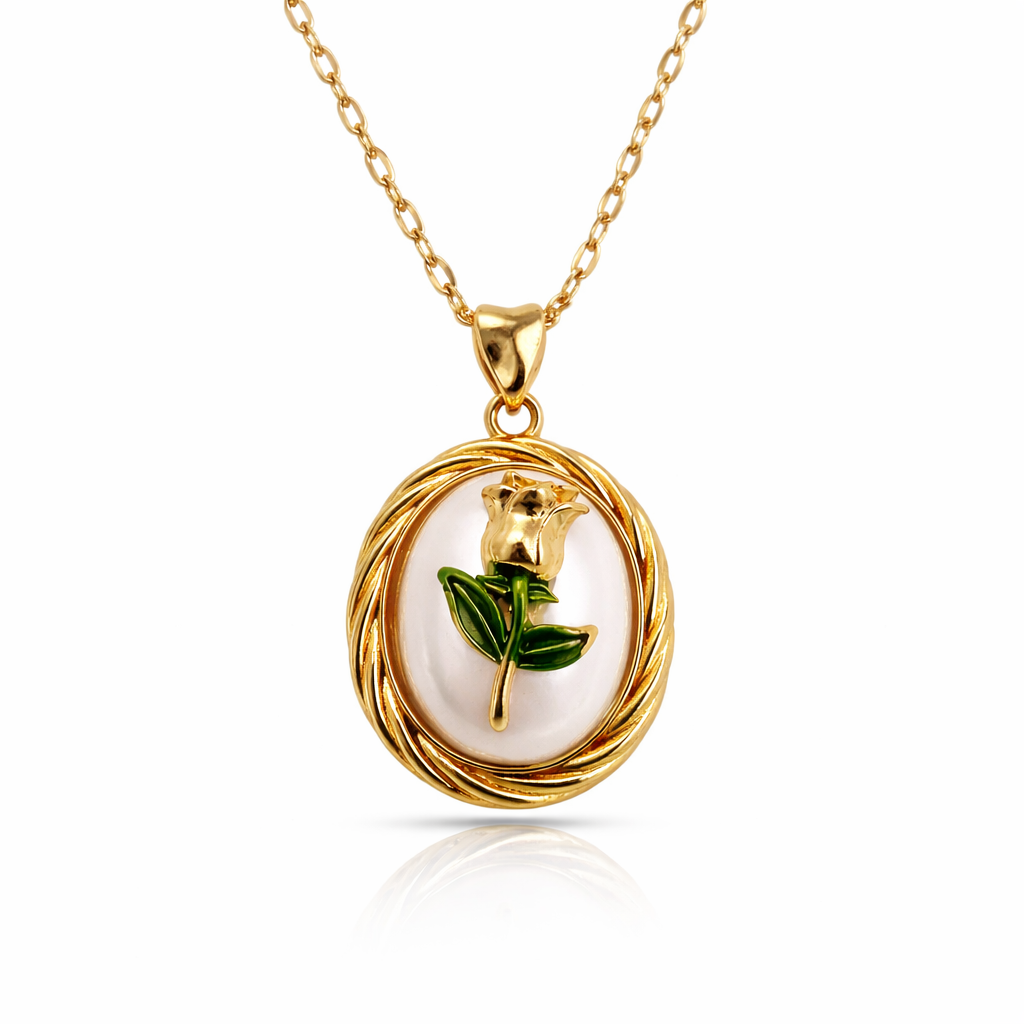 Golden Rose Pearl Medallion Chain Pendant