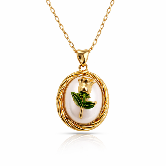 Golden Rose Pearl Medallion Chain Pendant
