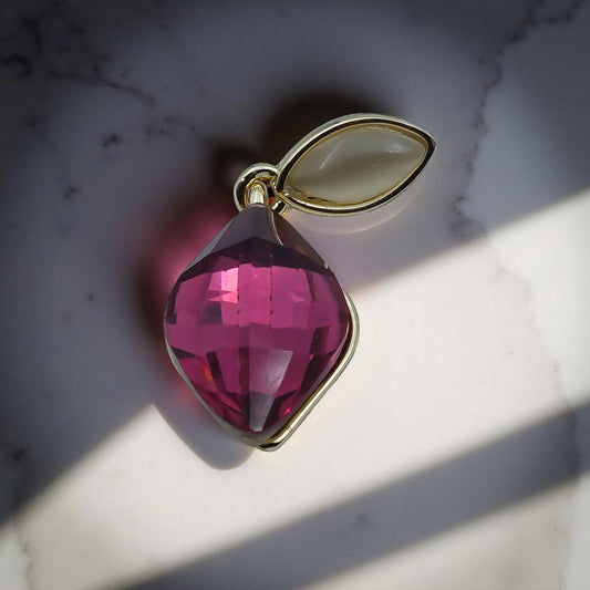 Ruby Pink Crystal Pendant & Earrings Set – Gold-Plated
