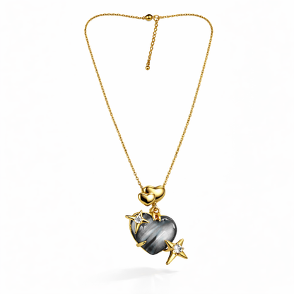 Jinam Midnight Heart Stone Star Chain Pendant Set featuring a dark heart-shaped stone and star accents on a silver chain