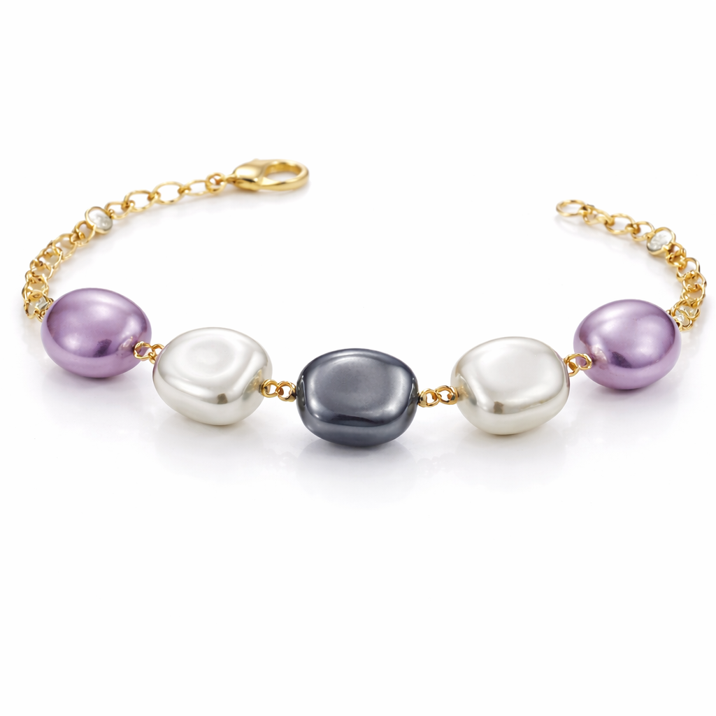 Jinam chic multicolour pearl chain bracelet with vibrant beads and elegant design on a white background.