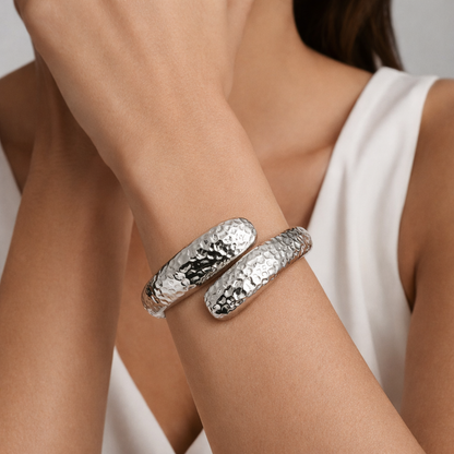 Hammered Silver-Tone Statement Bracelet with Anti-Tarnish Finish