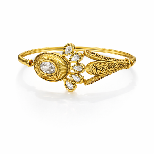 Jinam Royal Kundan Bloom gold bracelet featuring intricate Kundan design with floral motifs and traditional craftsmanship.
