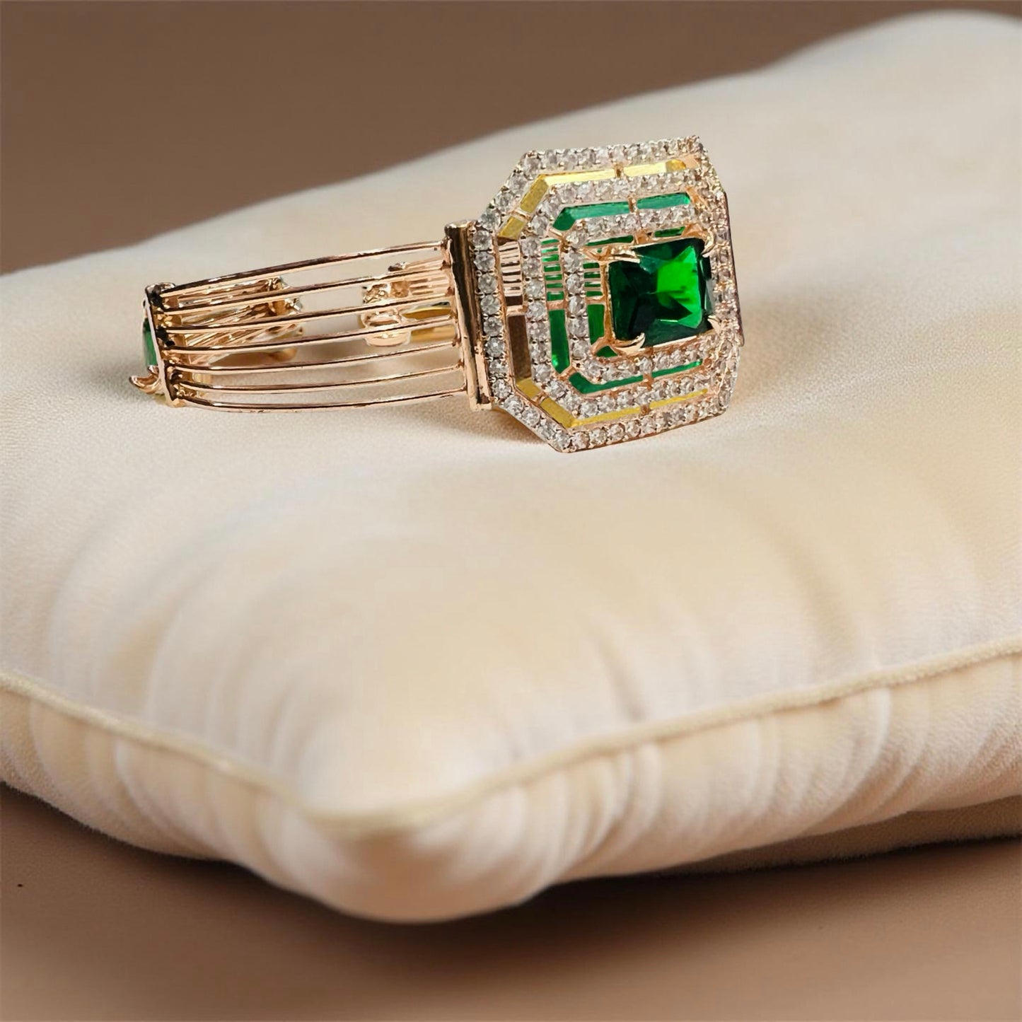 Gold-Plated Emerald Octagon Bracelet