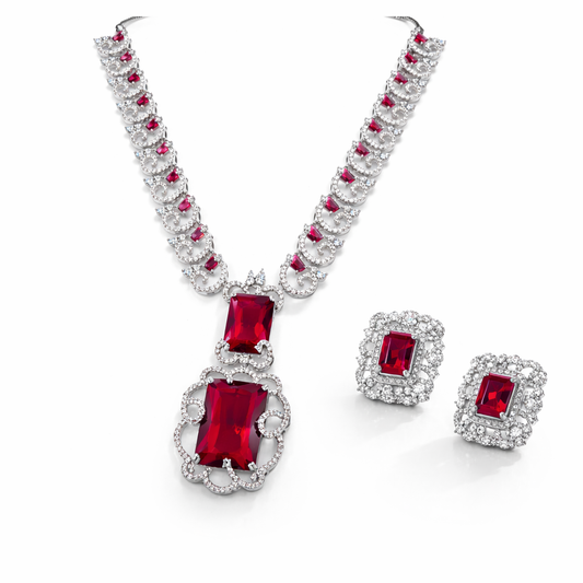 Regal Ruby Silver Royale Necklace Set