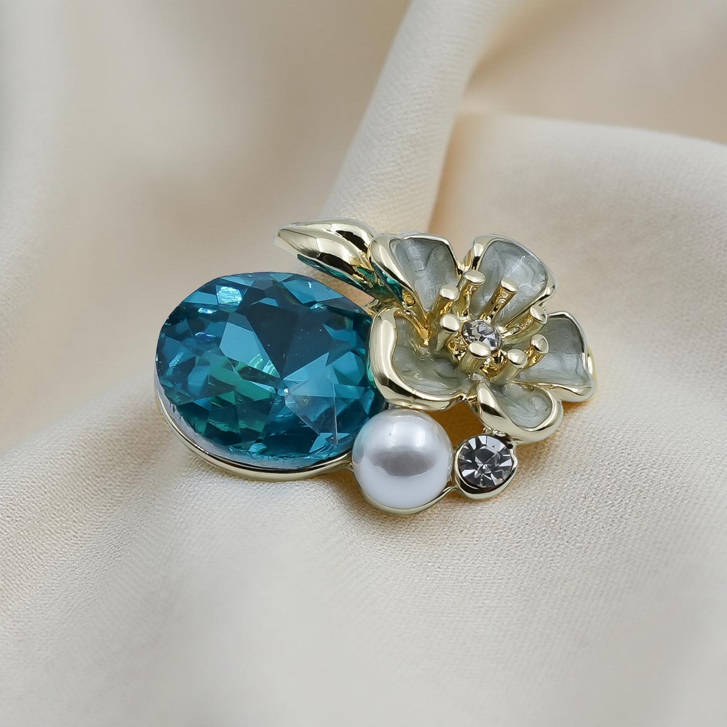 Blue Crystal Floral Stud Earrings