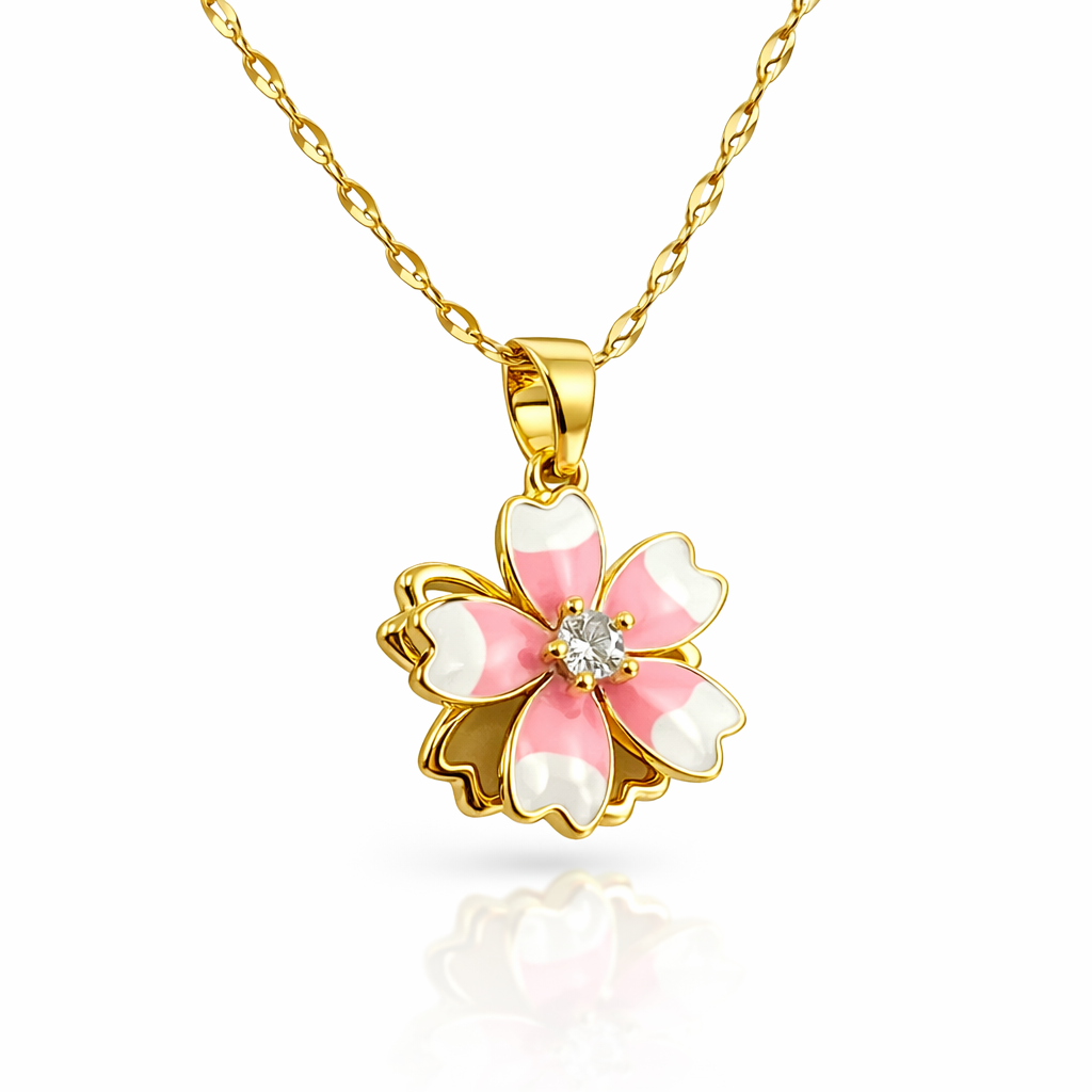 Pink Blossom Enamel Floral Chain Pendant