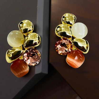 Peach & Gold Multi-Stone Pendant & Earrings Set