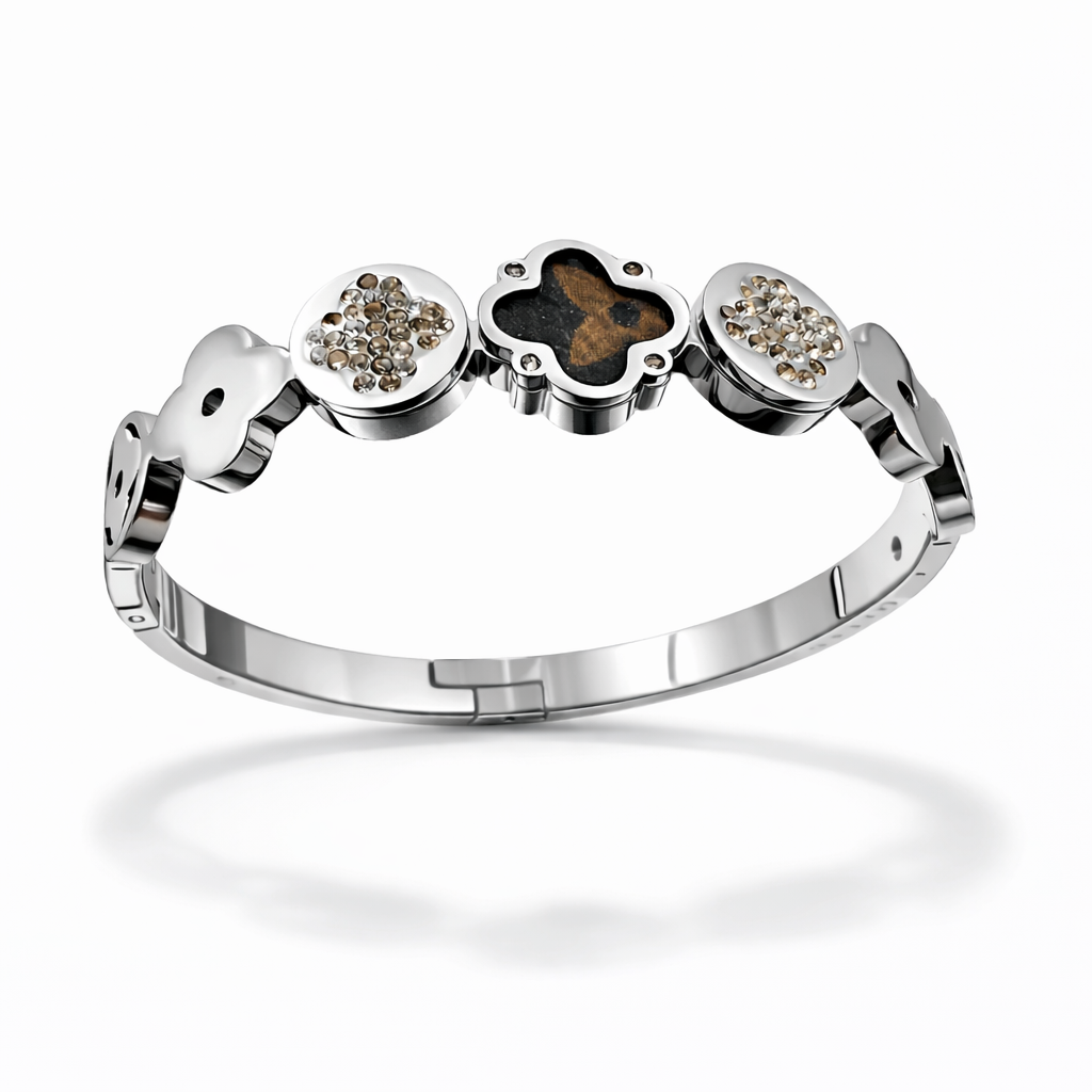 Elegant Clover Charm Bracelet in Silver Finish with Crystal & Enamel Accents