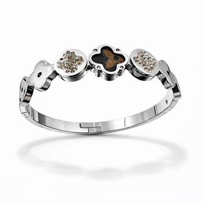 Elegant Clover Charm Bracelet in Silver Finish with Crystal & Enamel Accents