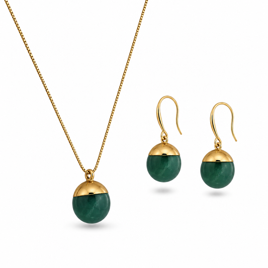 18K Gold Plated Green Stone Necklace & Earrings Set | Jinam