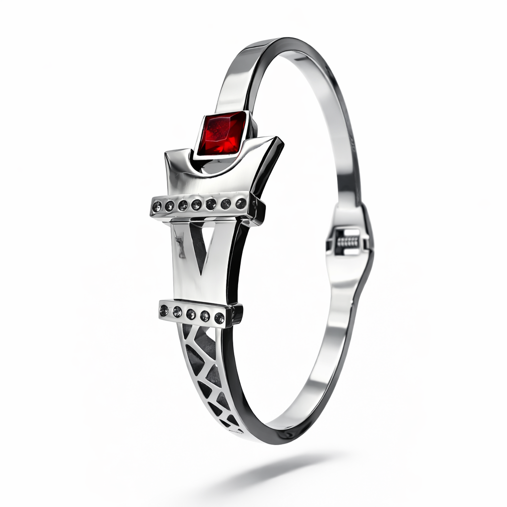 Eiffel Crest Silver Bracelet with Ruby-Red Stone