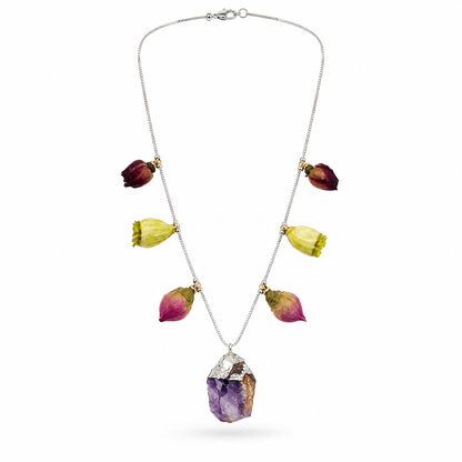 Multicolour Floral Charm Purple Pendant Necklace