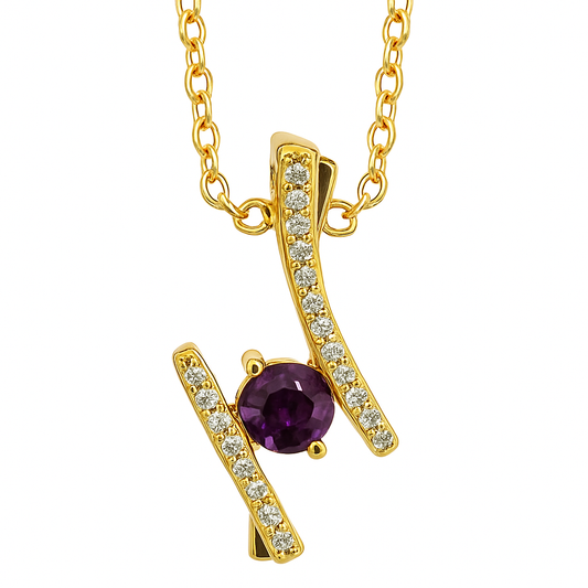 Elegant Purple Stone Pendant Necklace with CZ Bars – Gold Plated