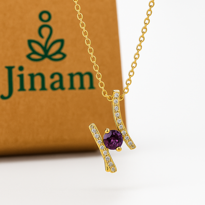 Elegant Purple Stone Pendant Necklace with CZ Bars – Gold Plated