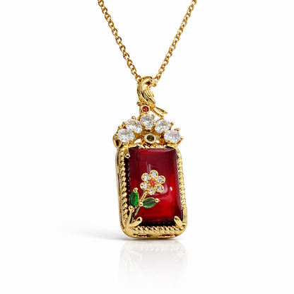 Regal Red Ruby Peacock Chain Pendant