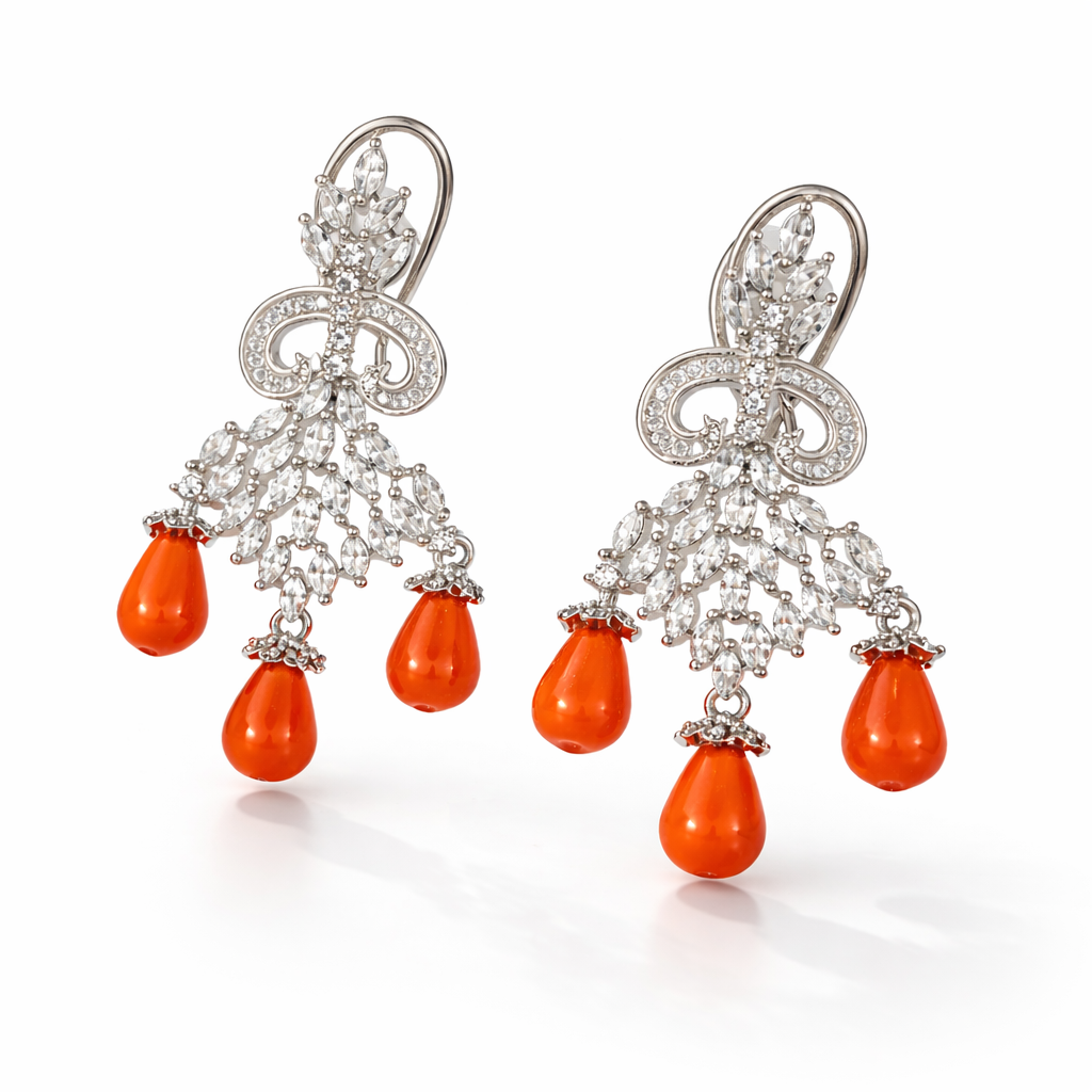 Silver Coral Cascade AD Necklace Set