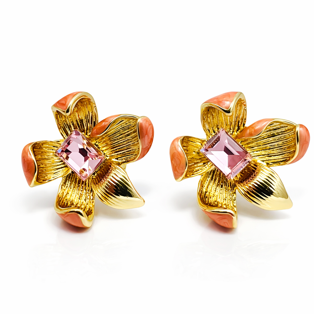 Designer Gold Finish Flower Pendant & Stud Earrings Set