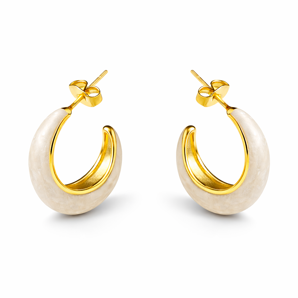 Ivory enamel chunky hoop earrings by Jinam featuring bold, stylish hoops with smooth enamel finish for a modern look