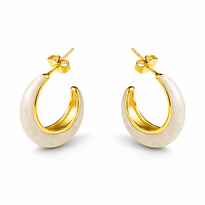 Ivory enamel chunky hoop earrings by Jinam featuring bold, stylish hoops with smooth enamel finish for a modern look