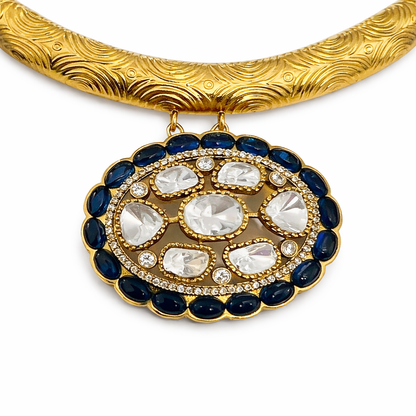 Royal Blue Kundan Collar Imitation Necklace Set