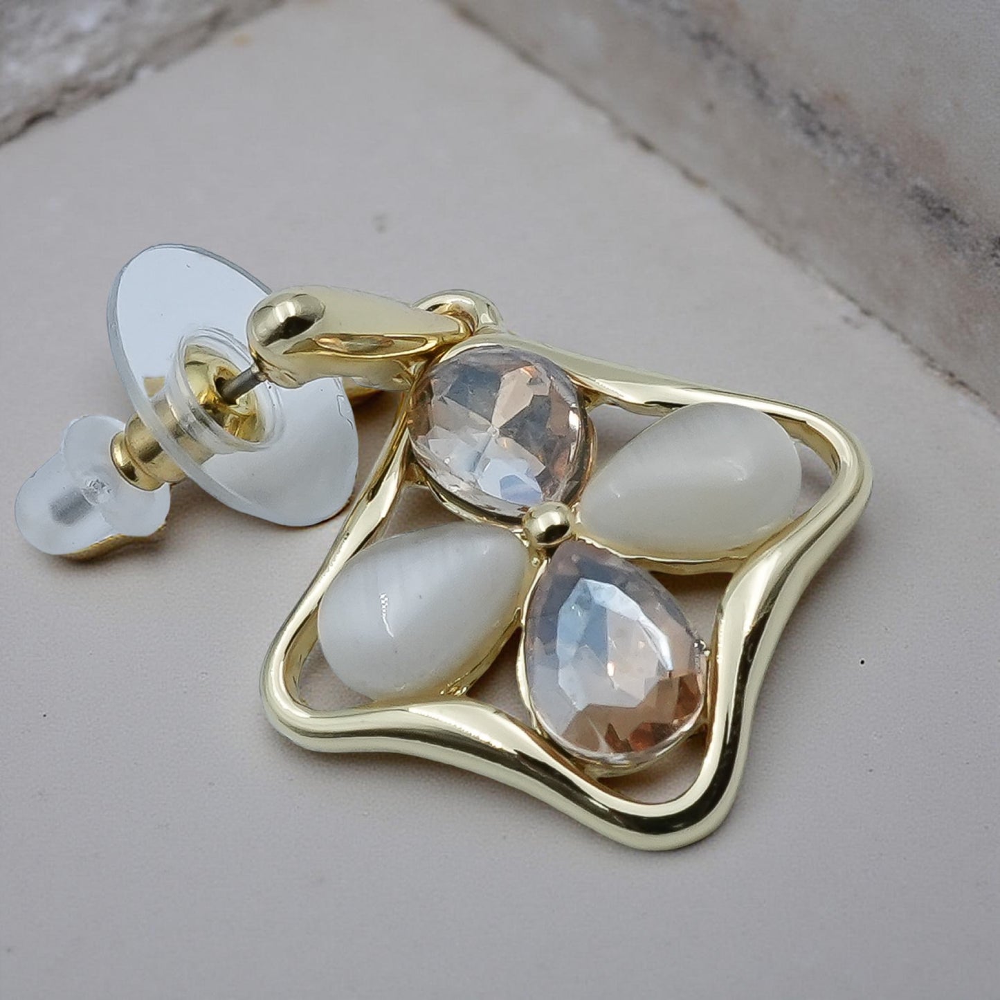 Elegant Floral Quad-Petal Pendant & Earrings Set