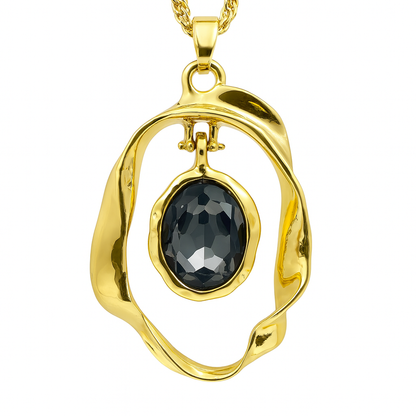 Designer Black Crystal Pendant Necklace – Gold Plated, Anti Tarnish