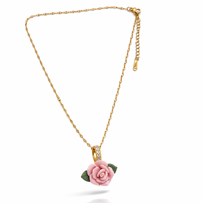 Rose Flower Gold Pendant Necklace