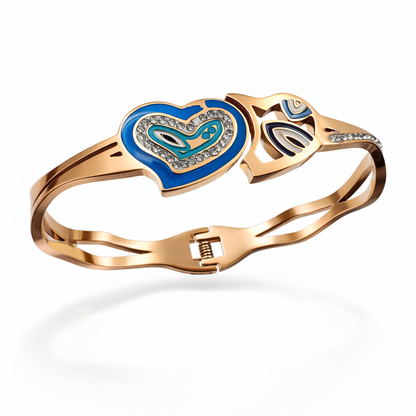 Rose Gold Heart & Paisley Enamel Bracelet with Crystal Accents