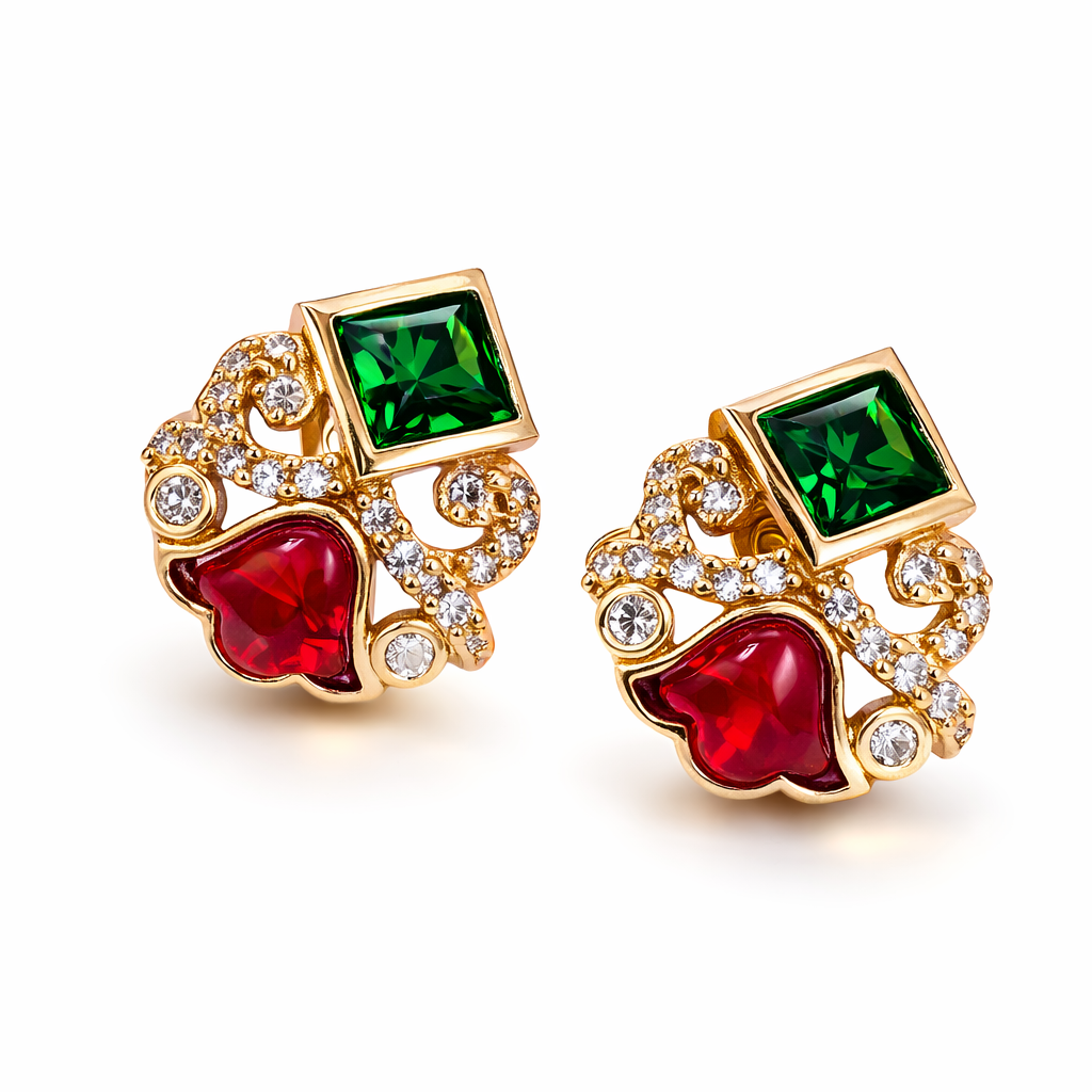 Rajwadi Ruby Emerald Crown Pendant Set