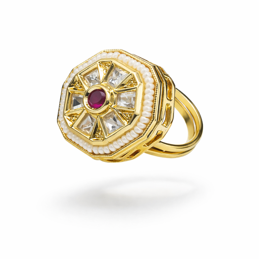 Royal Ruby Polki Statement Ring in Gold-Tone Finish