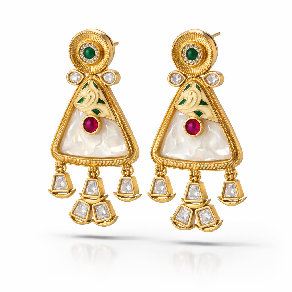 Golden Triad Pearl Kundan Necklace Set