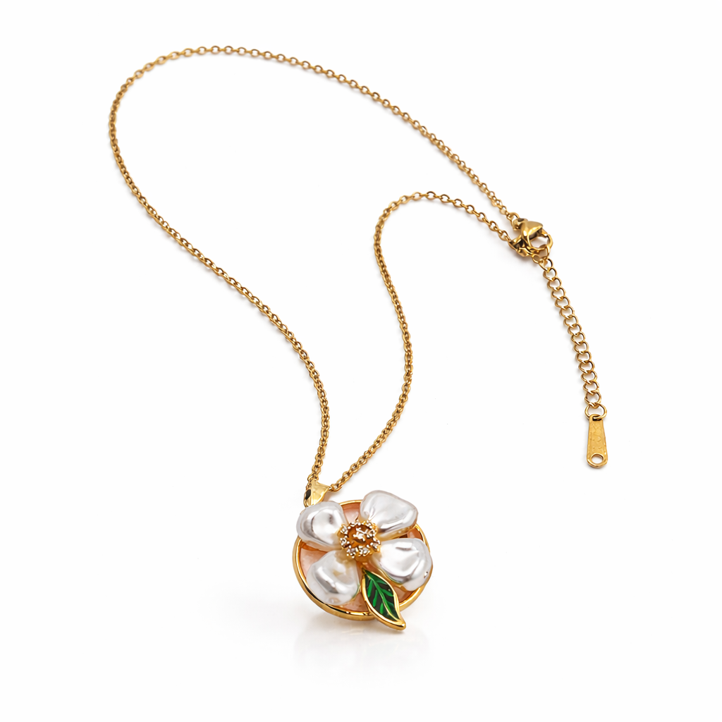 White Pearl Flower Pendant Necklace
