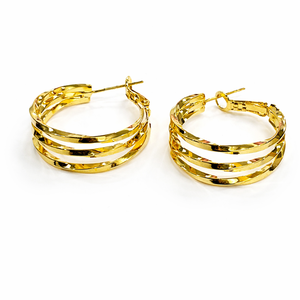 Triple Hoop Gold Statement Earrings