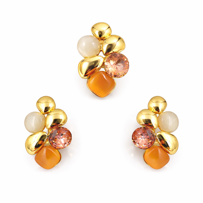 Peach & Gold Multi-Stone Pendant & Earrings Set